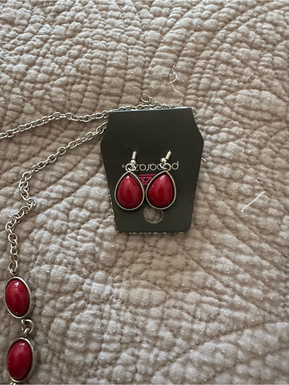 Red Teardrop Dangle Earrings and Necklace Set - Women Jewelry